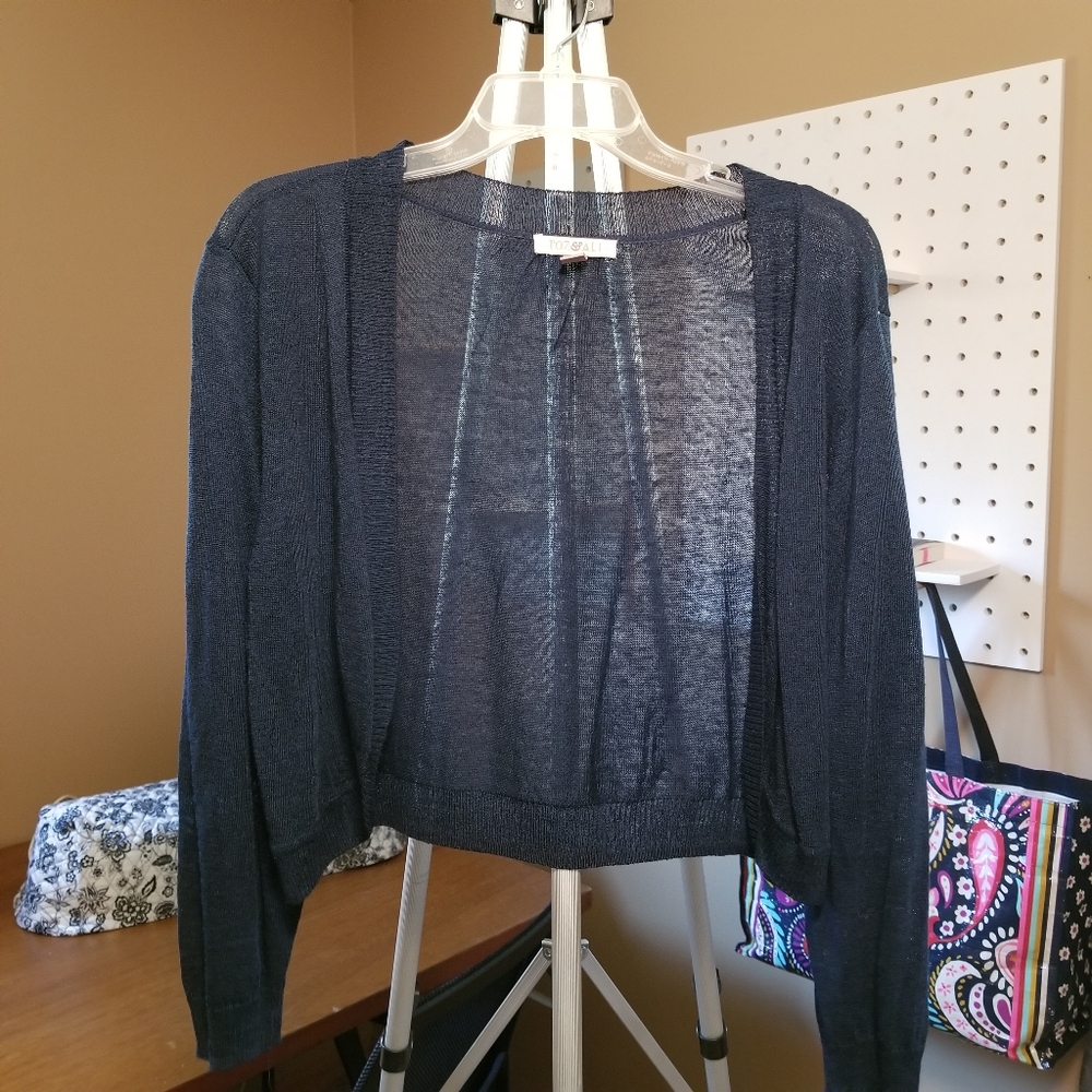 Roz & Ali Navy Sheer Cropped Sweater
